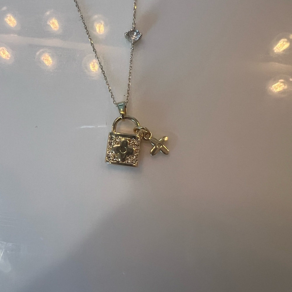 Gold and Silver Padlock Pendant Necklace